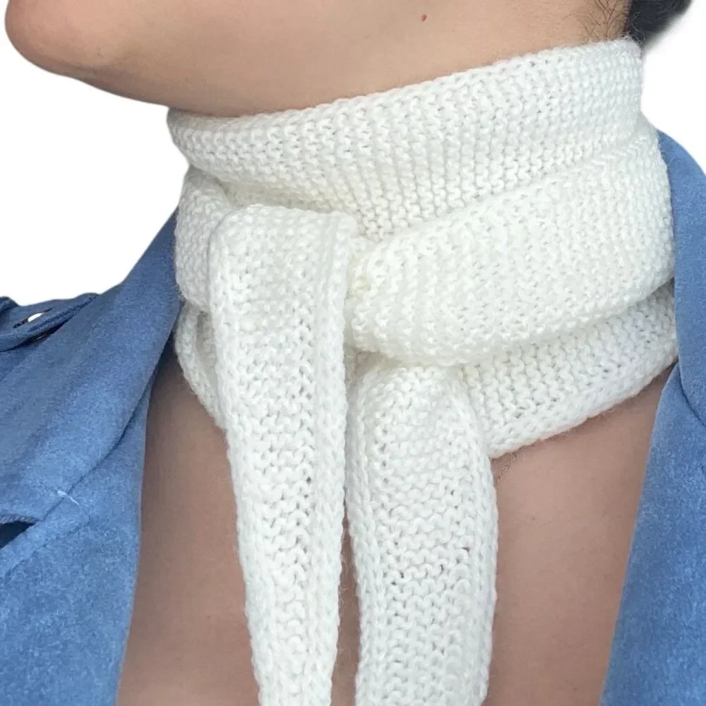 Sophie Scarf White Acrylic Neck Warmer Hand Knit Women Neckerchief Gift for Her